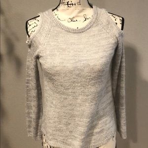 Gray and white off the shoulder sweater